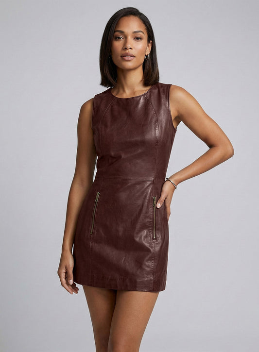 Soft Maroon Wax Miller Leather Dress - # 765