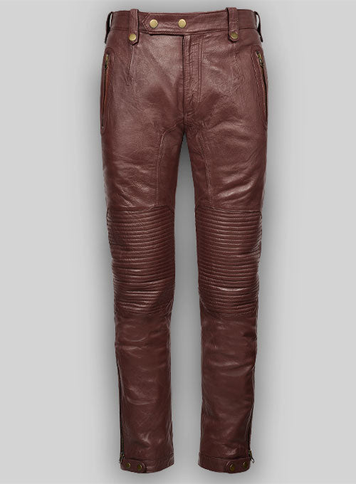 Soft Maroon Washed & Wax Belafonte Leather Pants - LeatherCult