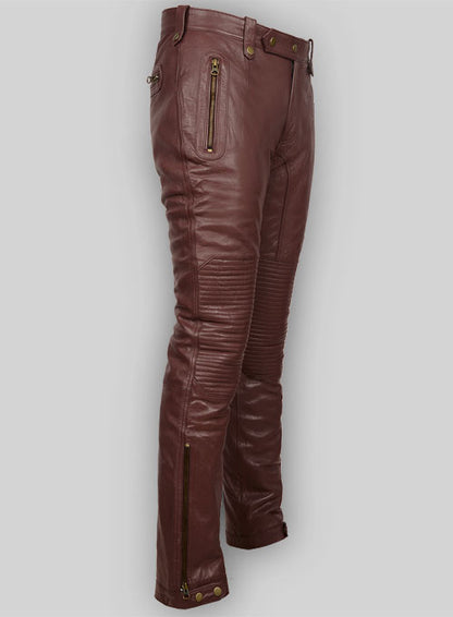Soft Maroon Washed & Wax Belafonte Leather Pants - LeatherCult