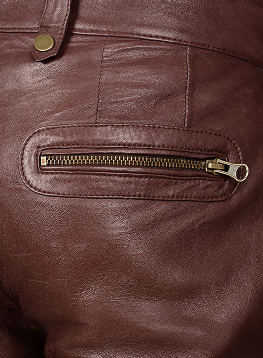 Soft Maroon Washed & Wax Belafonte Leather Pants