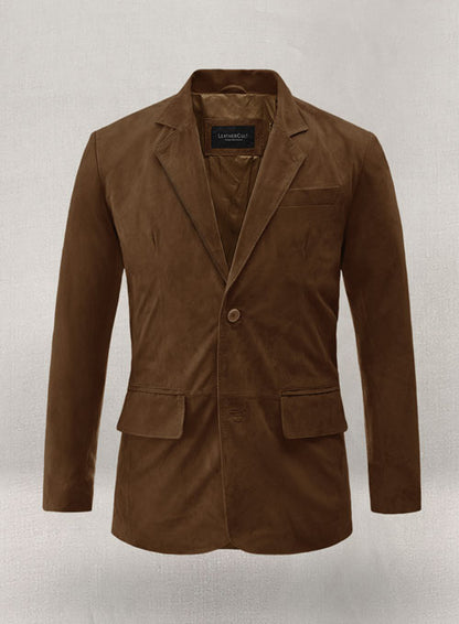 Soft Mid Brown Suede Leather Blazer - LeatherCult