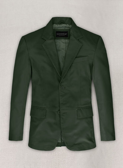 Soft Deep Olive Leather Blazer - LeatherCult
