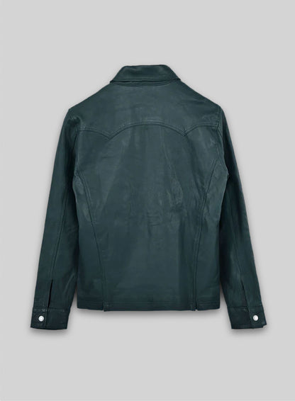 Soft Prussian Blue V Tab Leather Shirt Jacket