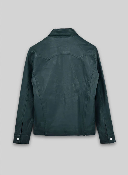 Soft Prussian Blue V Tab Leather Shirt Jacket