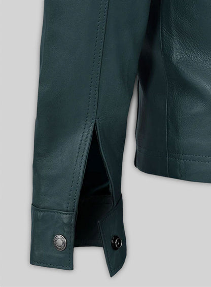 Soft Prussian Blue V Tab Leather Shirt Jacket