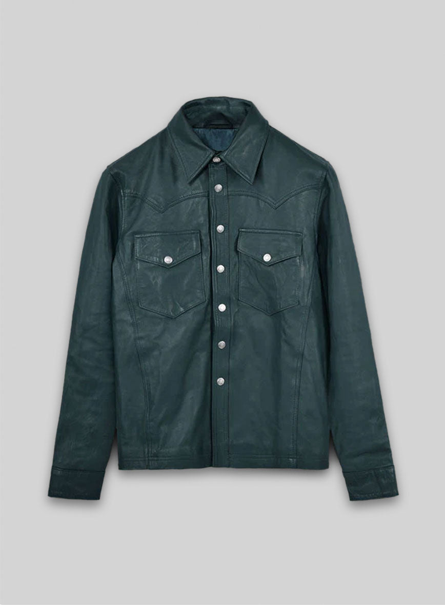 Soft Prussian Blue V Tab Leather Shirt Jacket