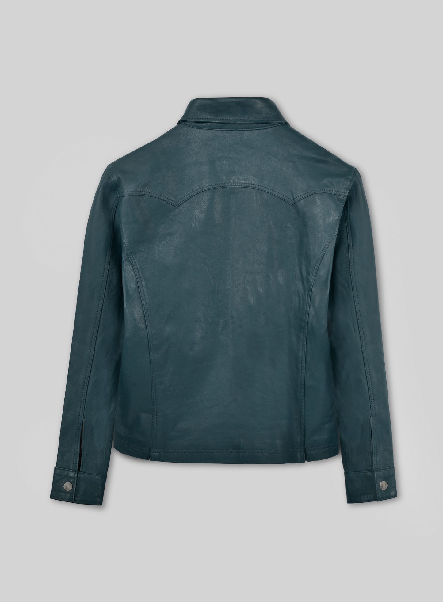Soft Prussian Blue V Tab Leather Shirt Jacket