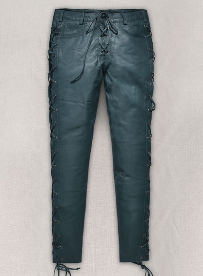 Soft Prussian Blue Washed & Wax Leather Pants #515 - LeatherCult
