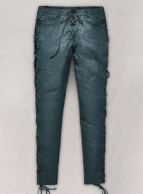 Soft Prussian Blue Washed & Wax Leather Pants #515 - LeatherCult