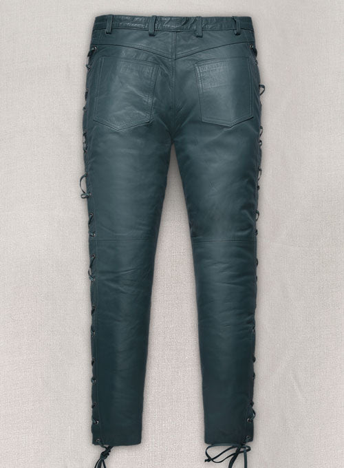Soft Prussian Blue Washed & Wax Leather Pants #515 - LeatherCult