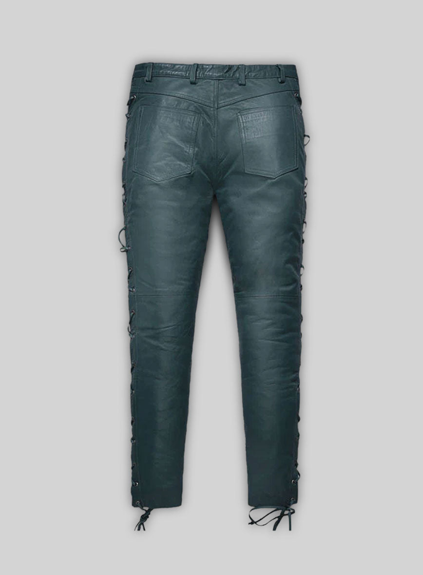 Soft Prussian Blue Washed & Wax Leather Pants #515