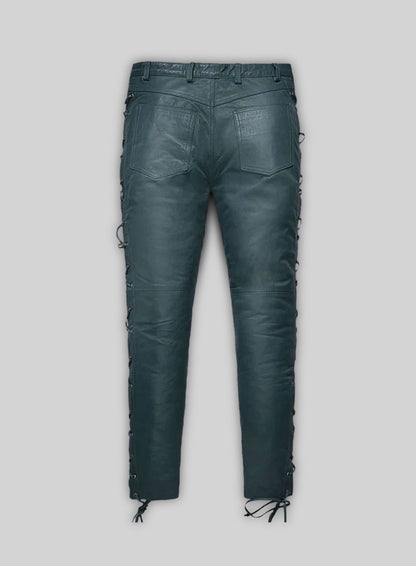 Soft Prussian Blue Washed & Wax Leather Pants #515