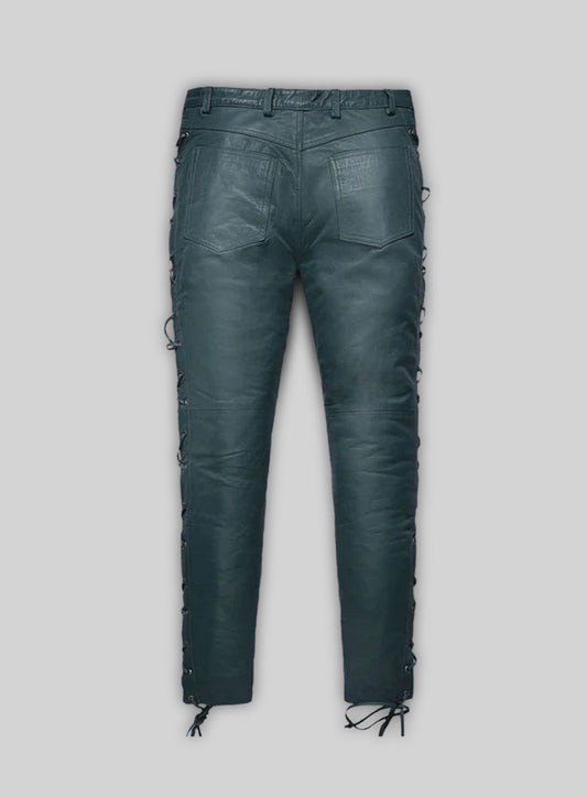 Soft Prussian Blue Washed & Wax Leather Pants #515
