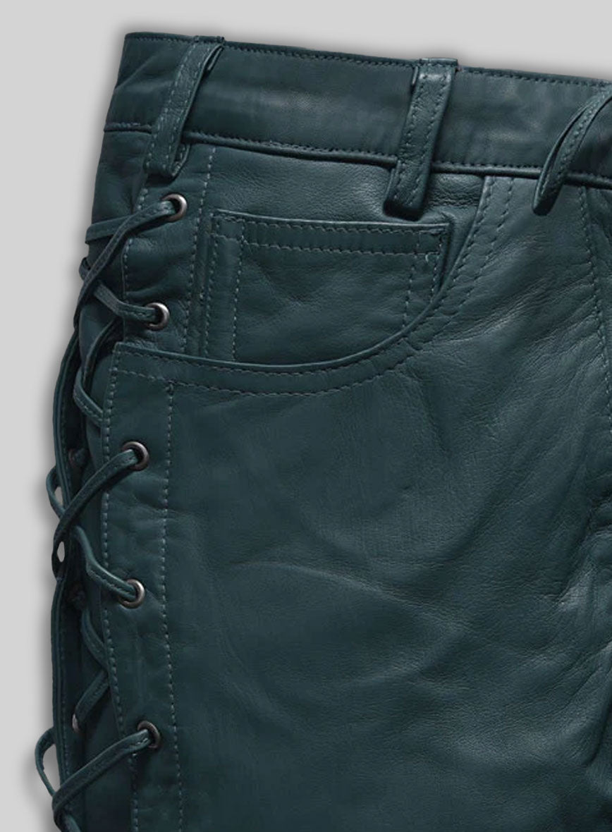 Soft Prussian Blue Washed & Wax Leather Pants #515