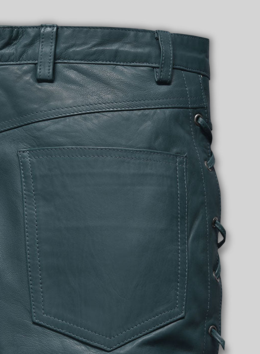 Soft Prussian Blue Washed & Wax Leather Pants #515