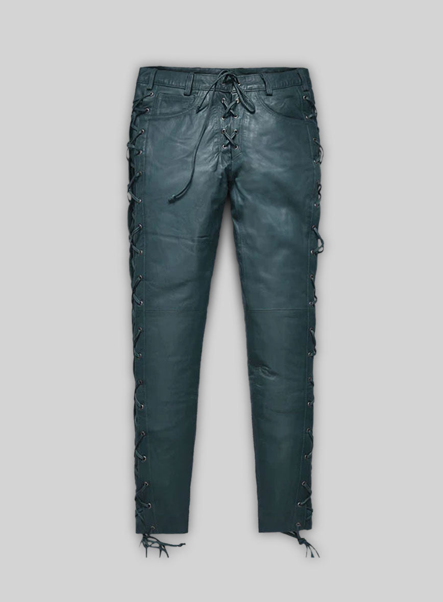 Soft Prussian Blue Washed & Wax Leather Pants #515