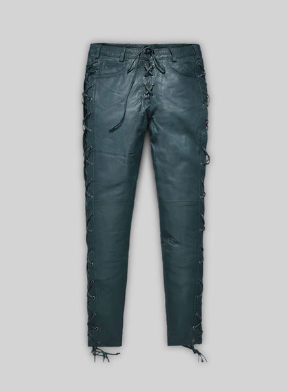 Soft Prussian Blue Washed & Wax Leather Pants #515