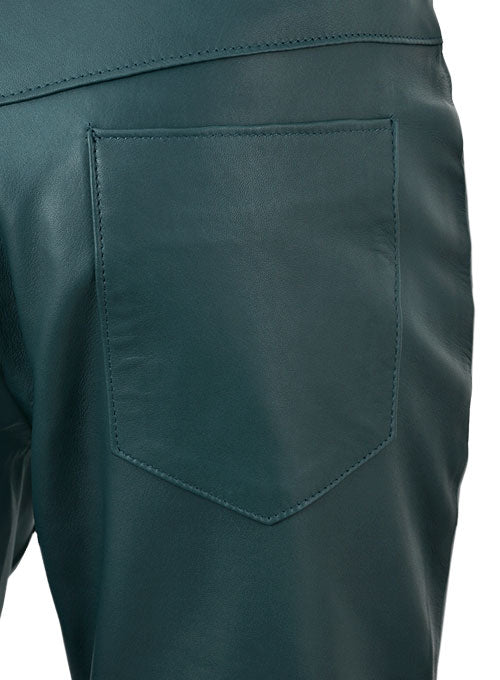 Soft Prussian Blue Zoey Leather Pants - LeatherCult