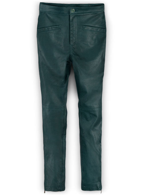Soft Prussian Blue Zoey Leather Pants - LeatherCult