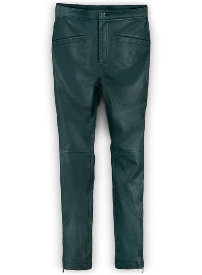 Soft Prussian Blue Zoey Leather Pants - LeatherCult