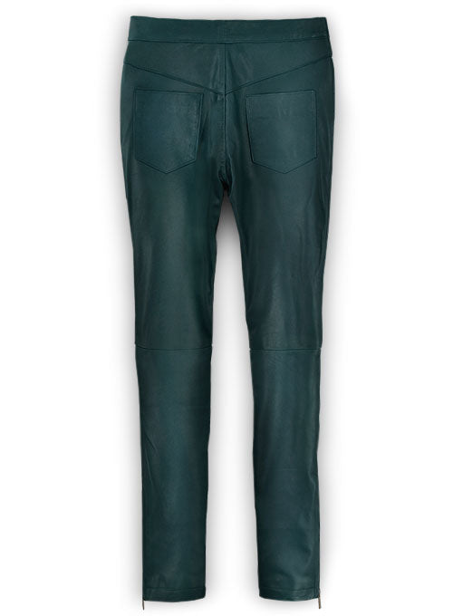 Soft Prussian Blue Zoey Leather Pants - LeatherCult