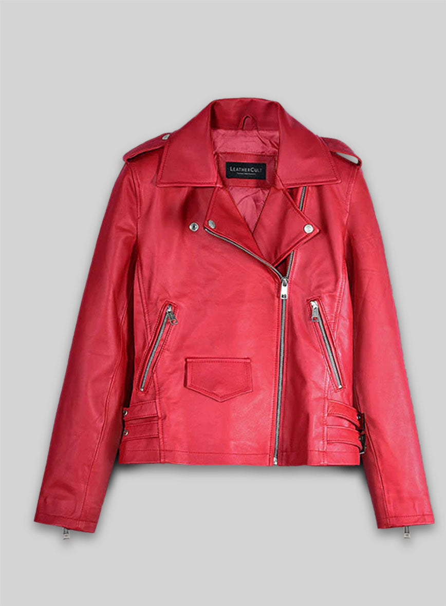 Soft Raspberry Red Gigi Hadid Leather Jacket #2