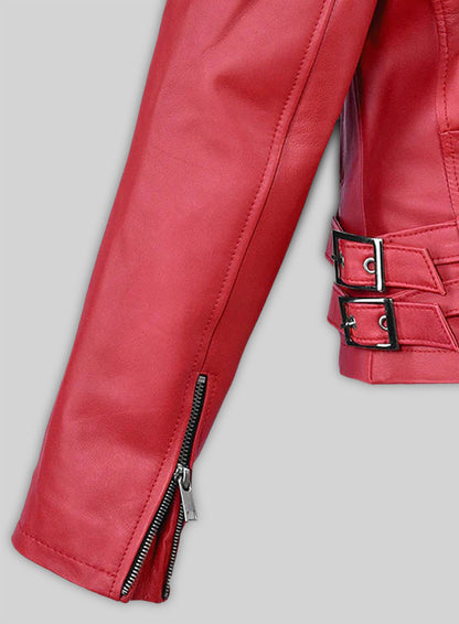 Soft Raspberry Red Gigi Hadid Leather Jacket #2