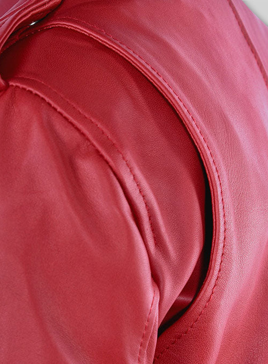 Soft Raspberry Red Gigi Hadid Leather Jacket #2