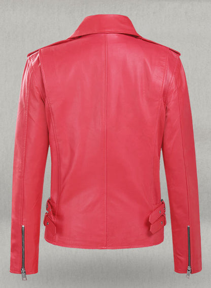 Soft Raspberry Red Hilary Duff Leather Jacket #3 - LeatherCult