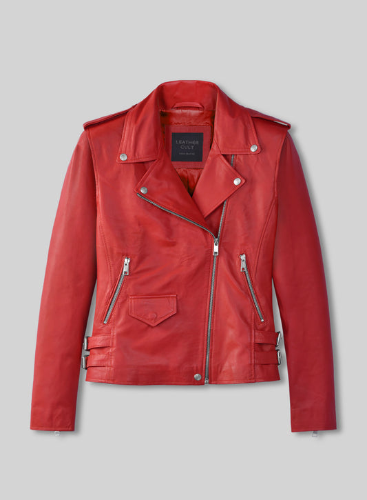 Soft Raspberry Red Hilary Duff Leather Jacket #3