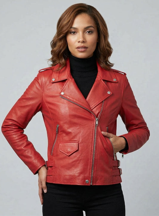 Soft Raspberry Red Hilary Duff Leather Jacket #3