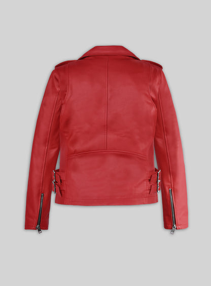 Soft Raspberry Red Hilary Duff Leather Jacket #3