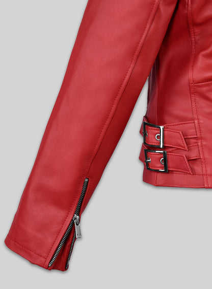 Soft Raspberry Red Hilary Duff Leather Jacket #3