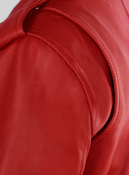 Soft Raspberry Red Hilary Duff Leather Jacket #3