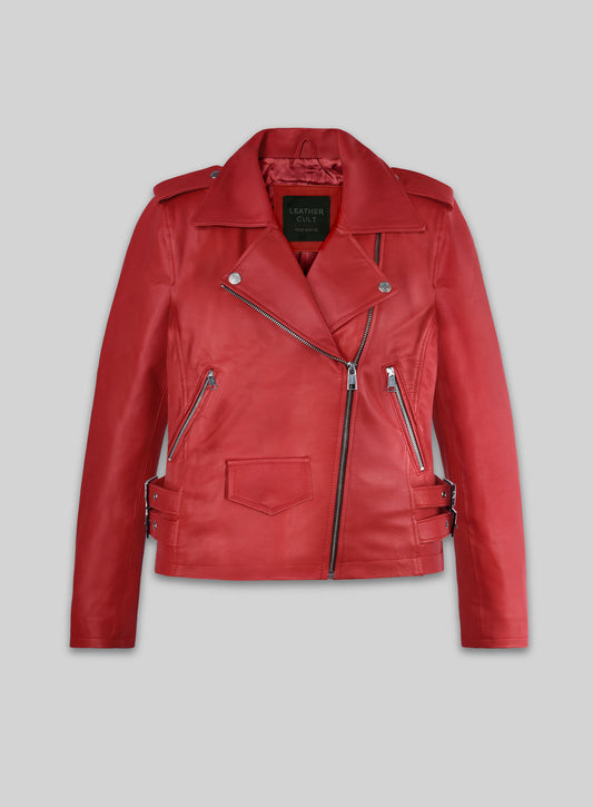 Soft Raspberry Red Hilary Duff Leather Jacket #3
