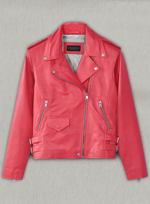 Soft Raspberry Red Hilary Duff Leather Jacket #3 - LeatherCult