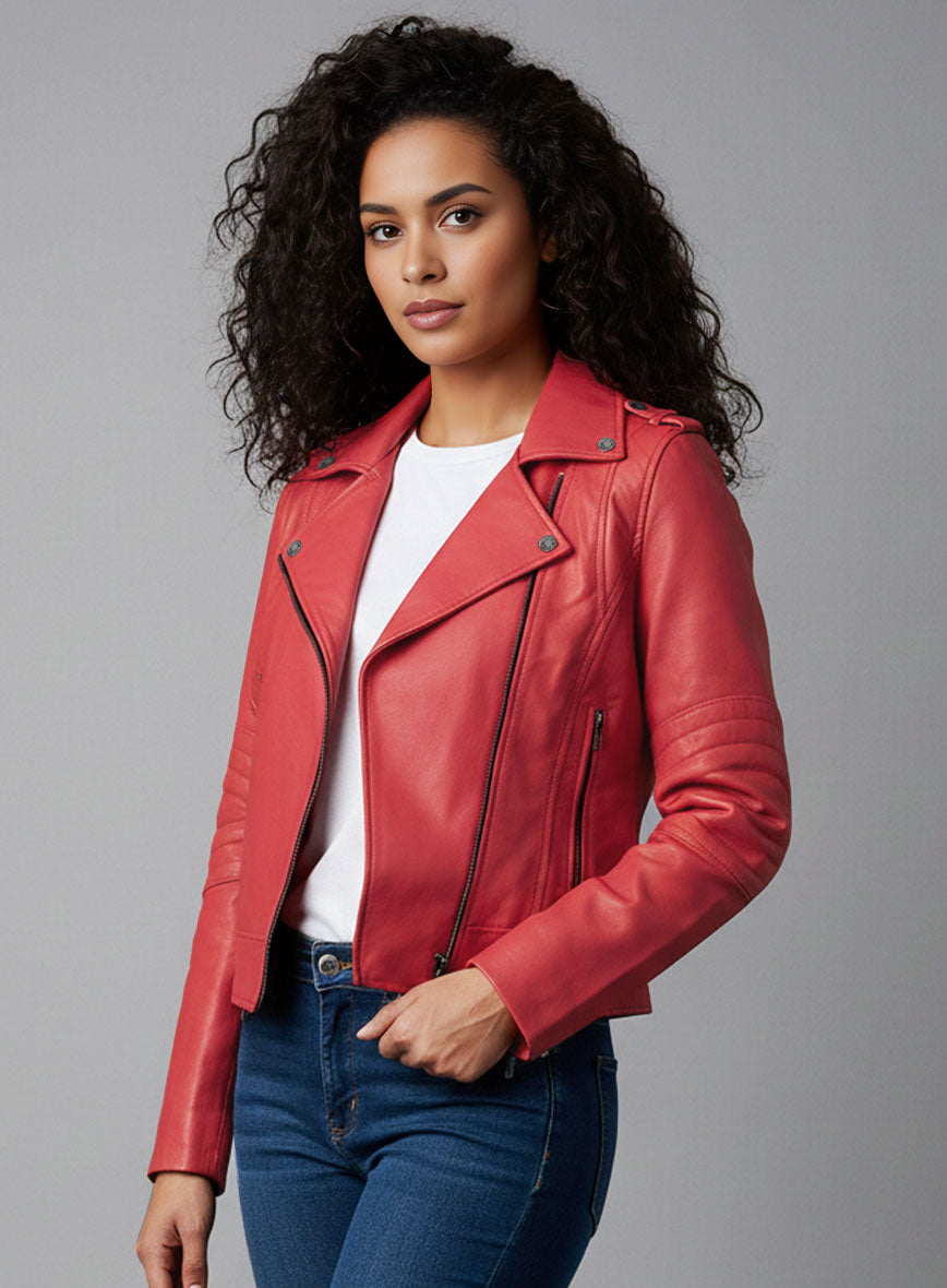 Soft Raspberry Red Leather Jacket # 220