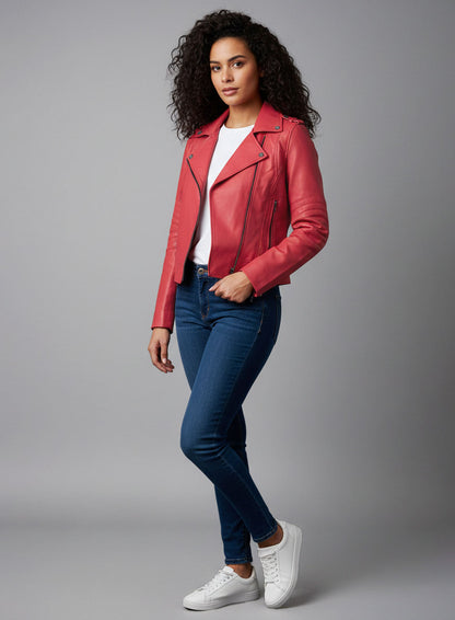 Soft Raspberry Red Leather Jacket # 220