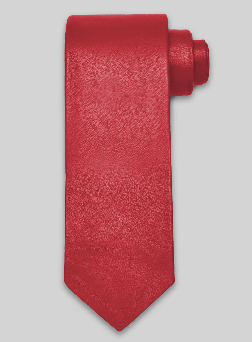 Soft Raspberry Red Leather Tie