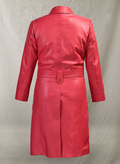 Soft Raspberry Red Rita Ora Leather Long #2 - LeatherCult