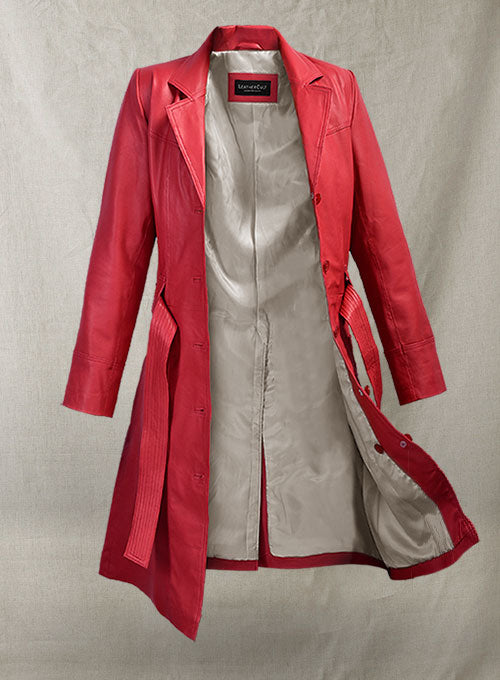 Soft Raspberry Red Rita Ora Leather Long #2 - LeatherCult