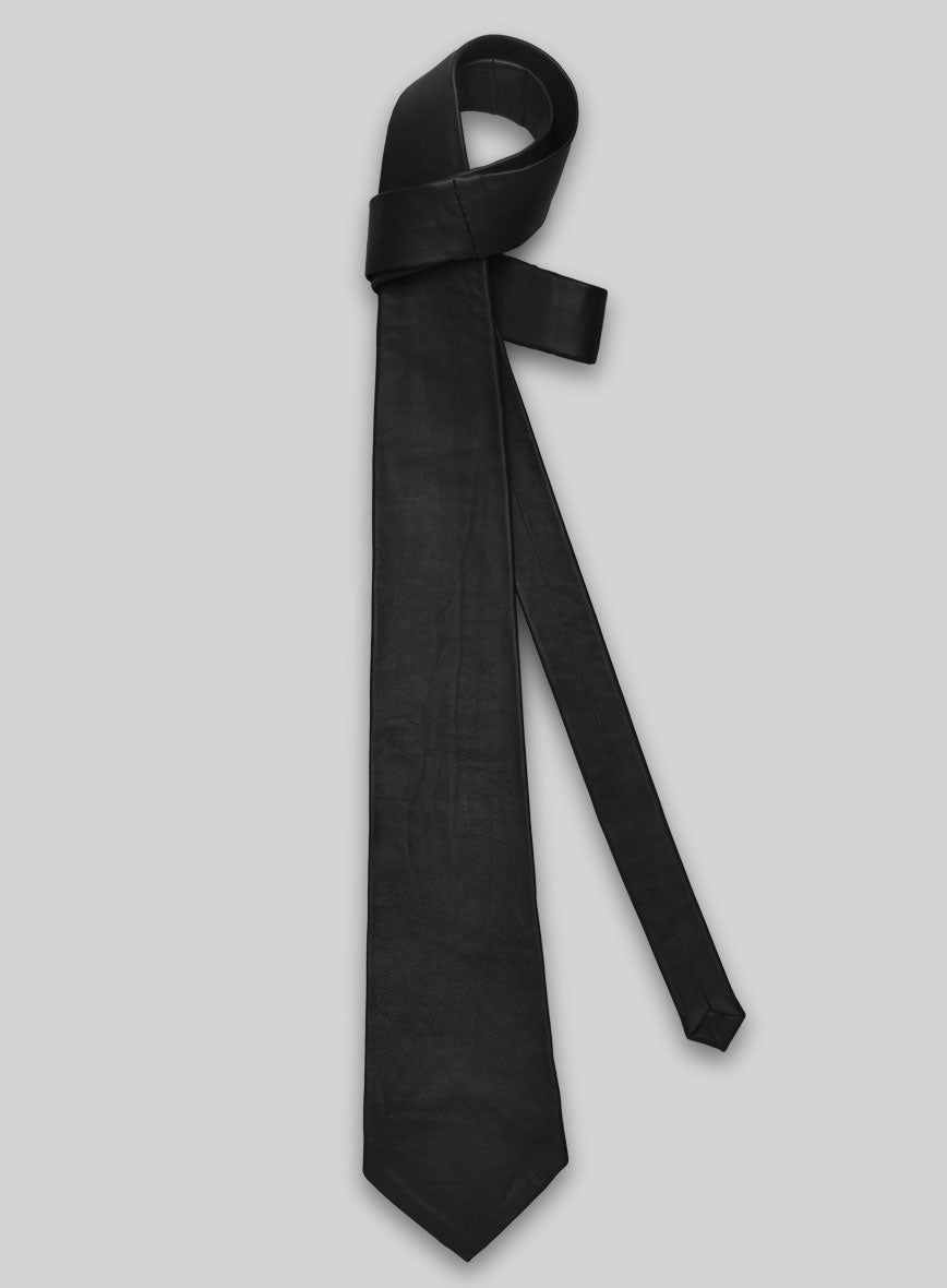 Soft Rich Black Leather Tie