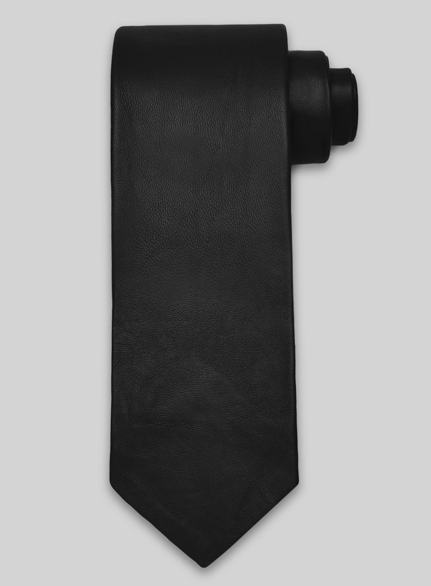 Soft Rich Black Leather Tie