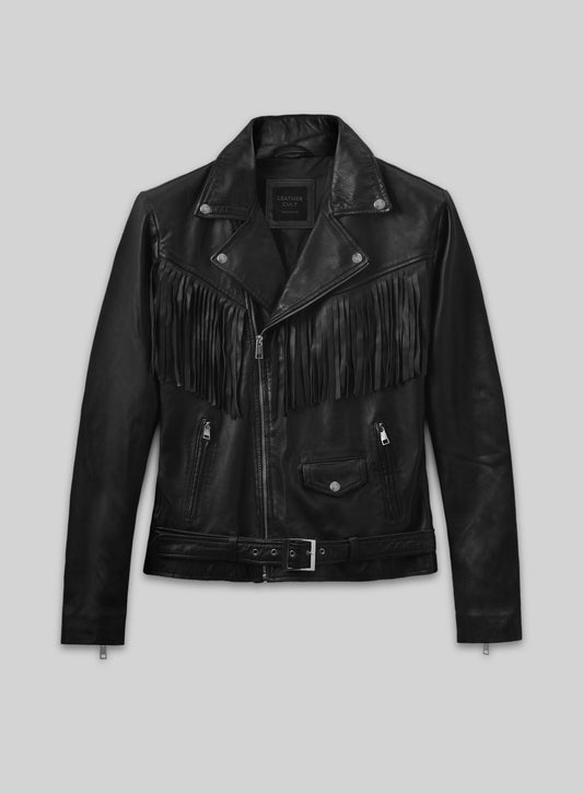 Soft Rich Black Washed & Wax Leather Fringe Jacket #1009