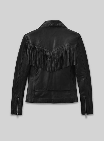 Soft Rich Black Washed & Wax Leather Fringe Jacket #1009