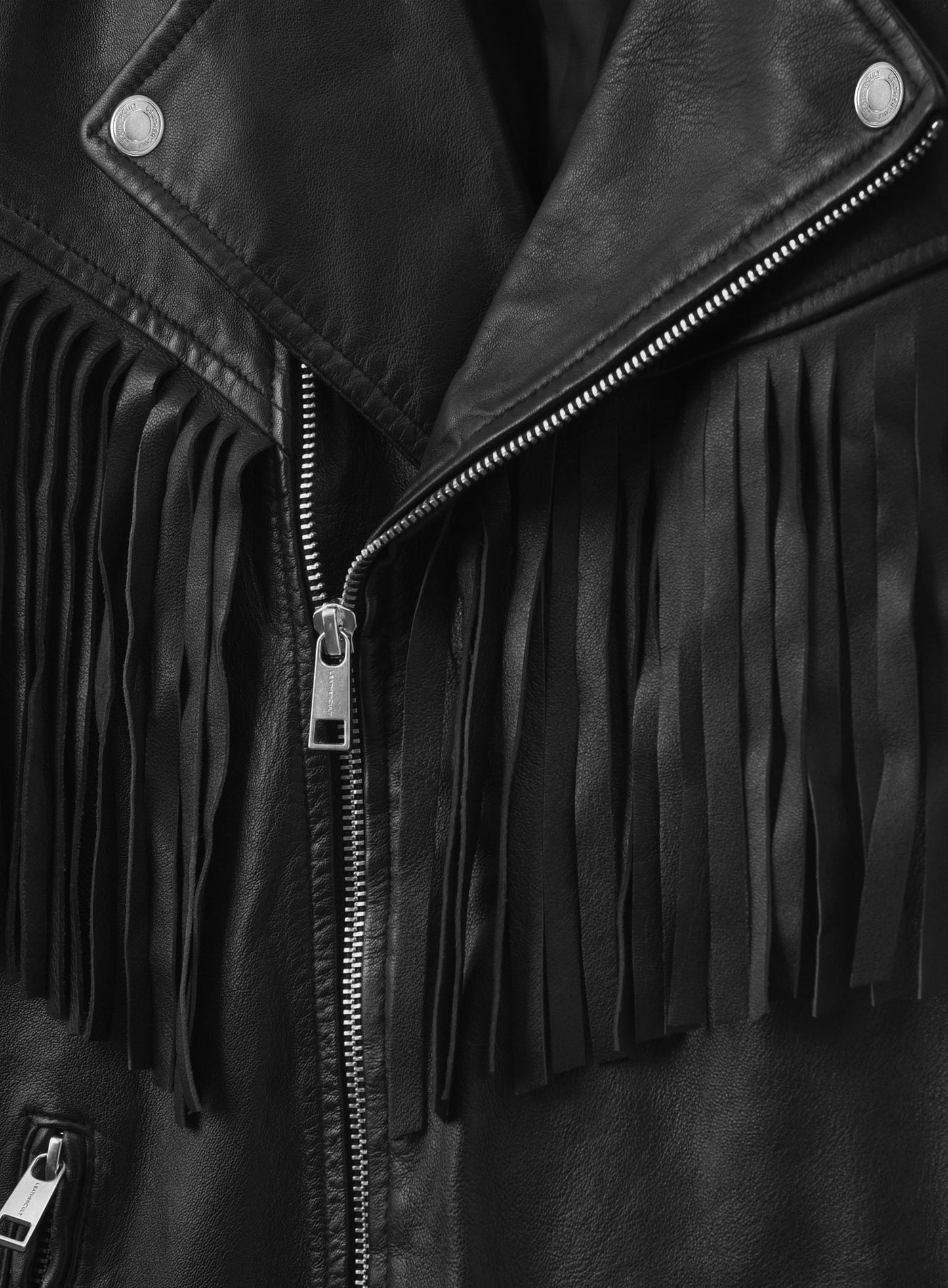 Soft Rich Black Washed & Wax Leather Fringe Jacket #1009