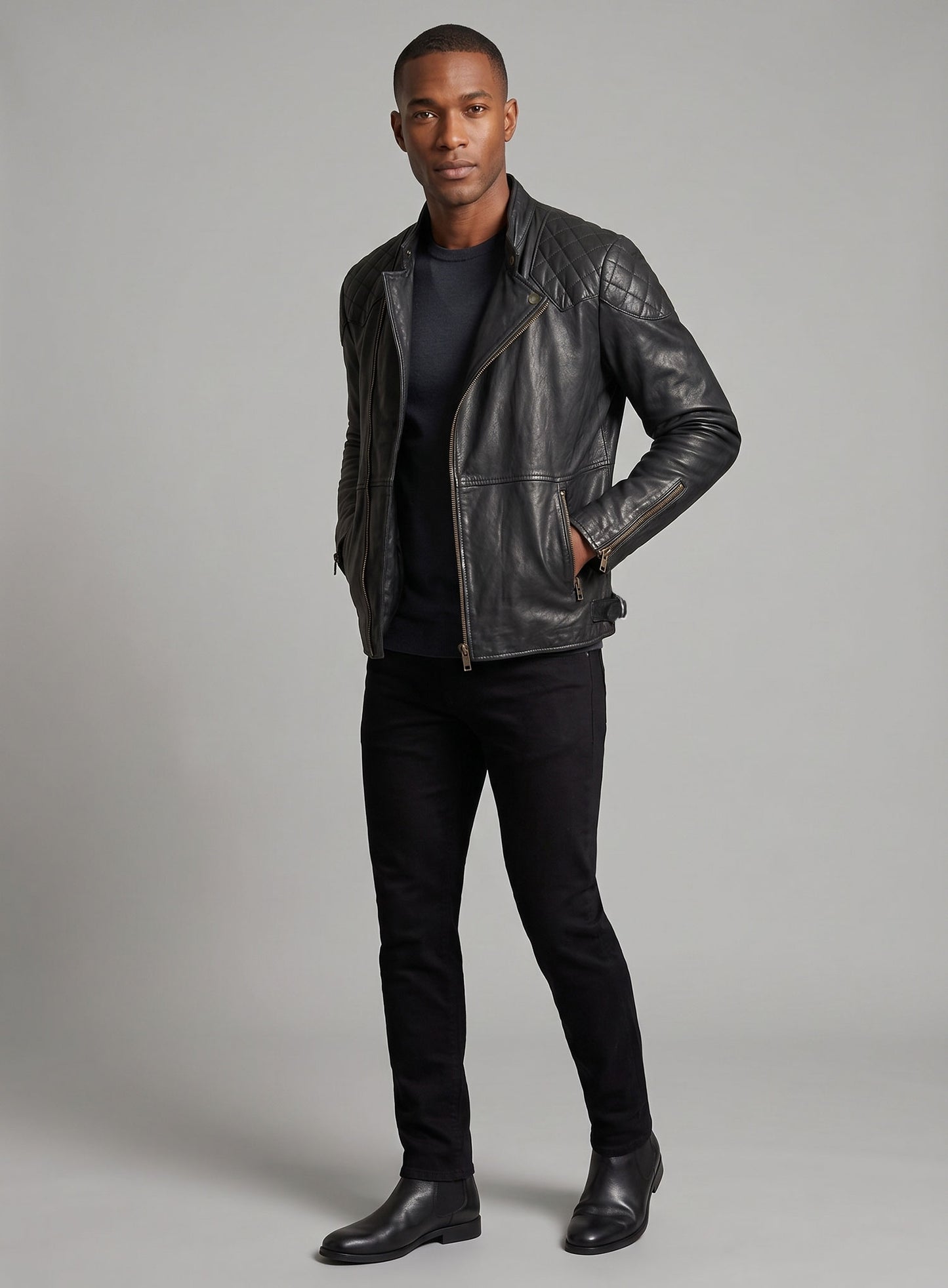 Soft Rich Black Washed & Wax Leather Jacket #613