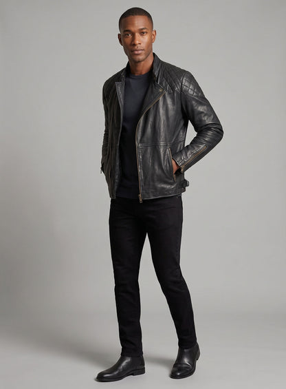 Soft Rich Black Washed & Wax Leather Jacket #613