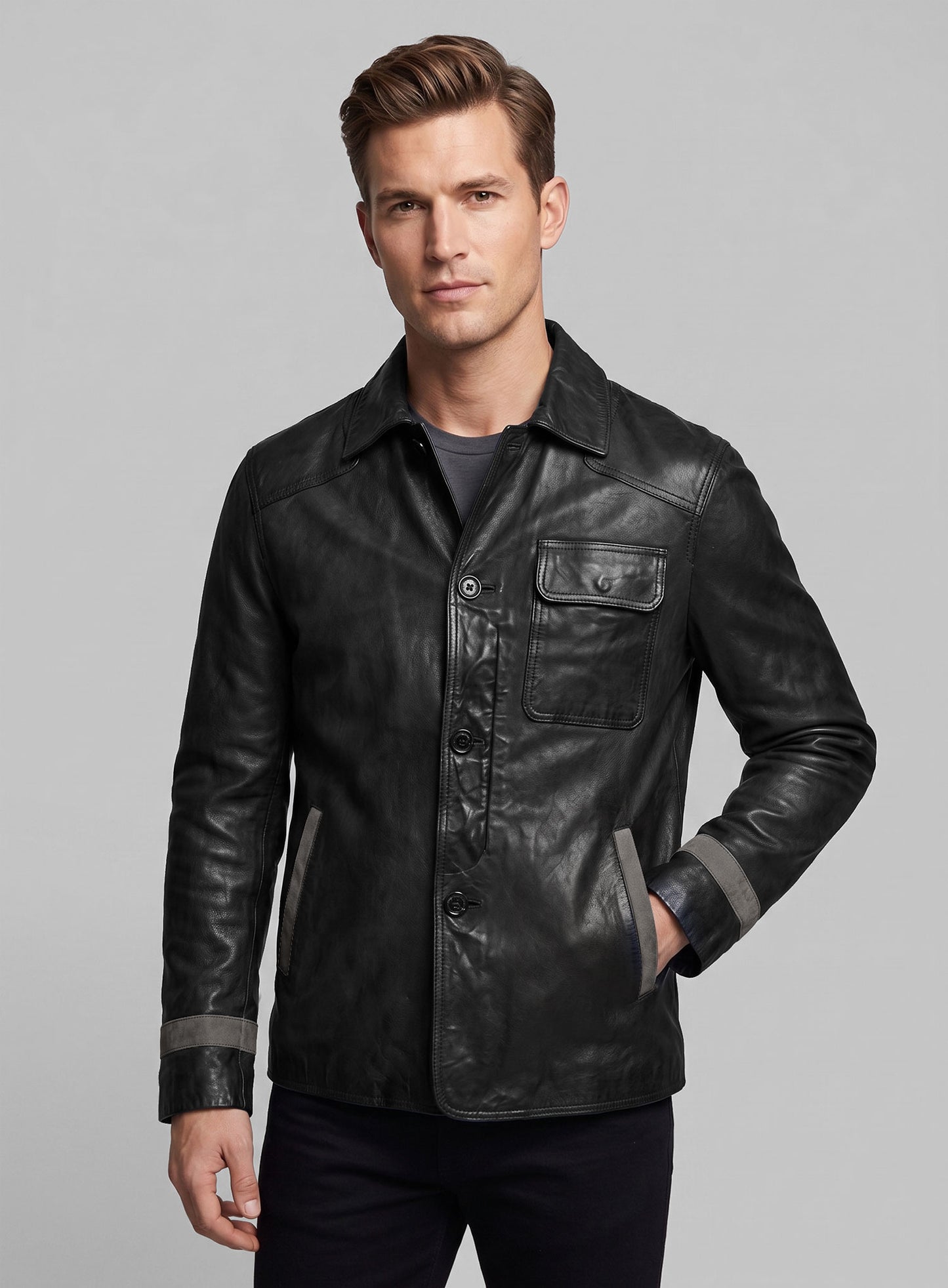 Soft Rich Black Washed & Wax Jackie Chan Leather Jacket