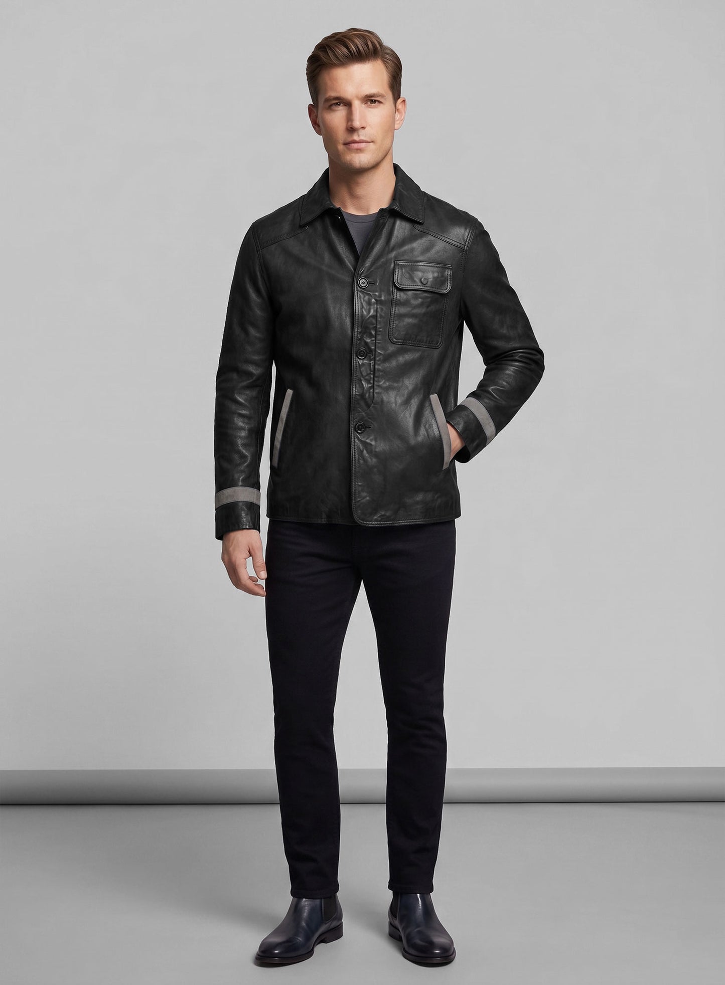 Soft Rich Black Washed & Wax Jackie Chan Leather Jacket
